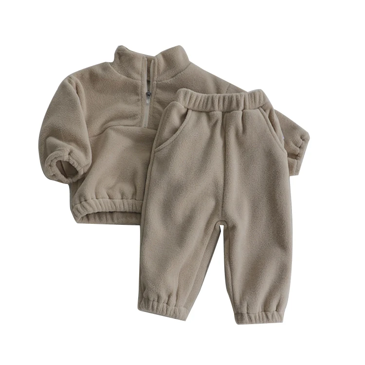 Custom Winter Warm Baby Toddler Double Fleece Boys Girls Long Sleeve Clothes Tracksuit Clothes Sets