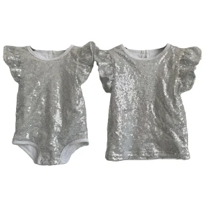 Silver Sequin Baby Girl Romper and T-shirt Toddler Rompers Newborn Baby Sisters Clothes Clothing