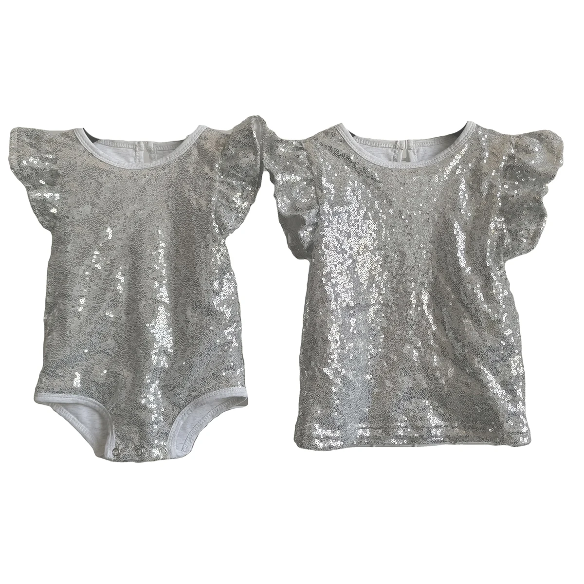 Silver Sequin Baby Girl Romper and T-shirt Toddler Rompers Newborn Baby Sisters Clothes Clothing