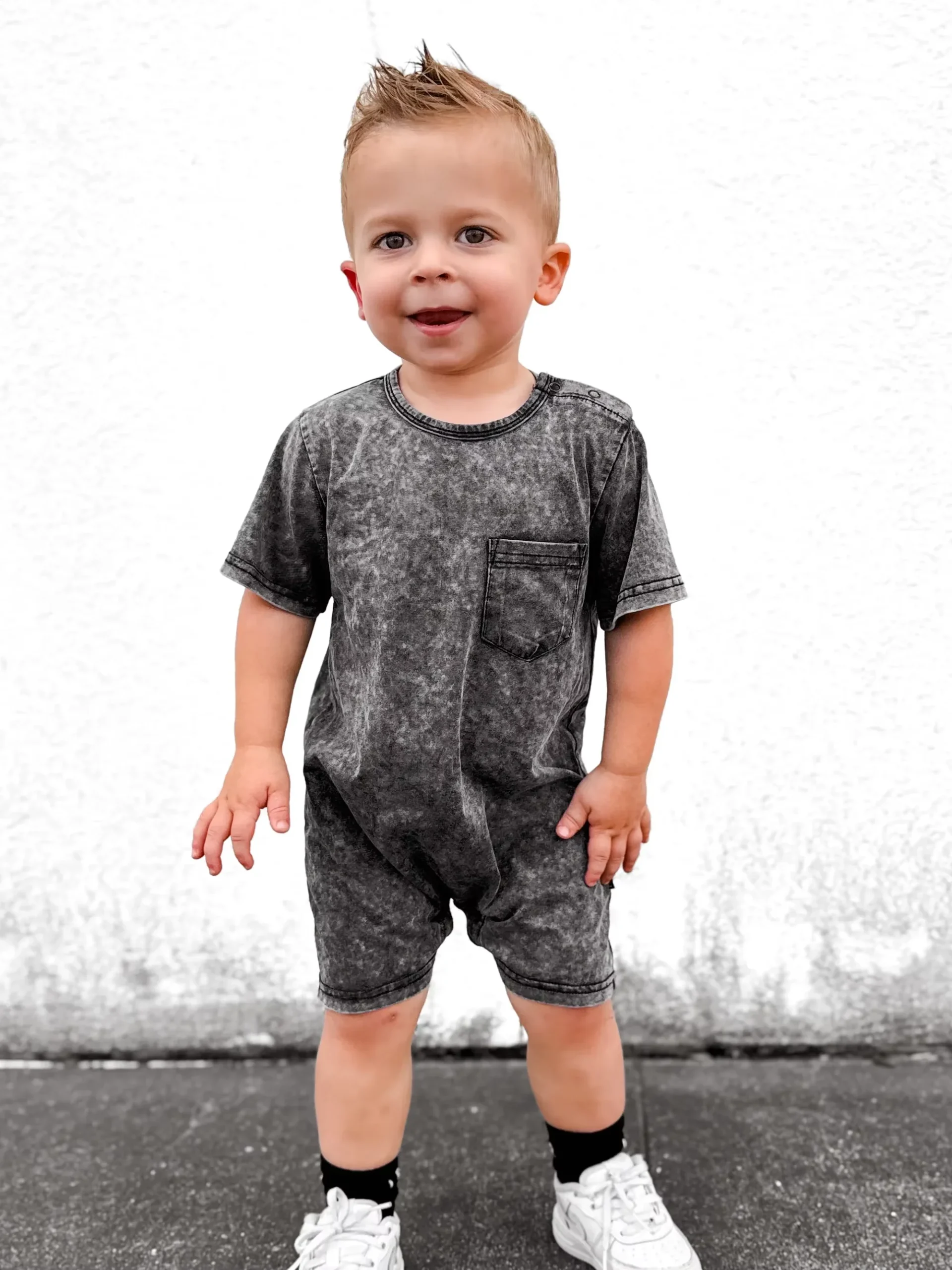 Trendy Baby Vintage Style Acid-Wash Onesie Custom Cotton Knit Toddler Shortie Romper - Image 6