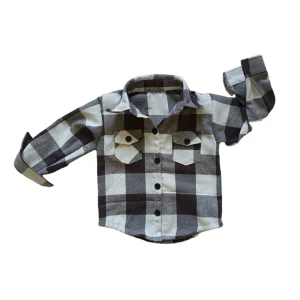 Vintage Plaid Shirt Baby Boy Gingham Plaid Tartan Check Shirt Top Button Down Black White Baby Toddler Children's Kids Shirt