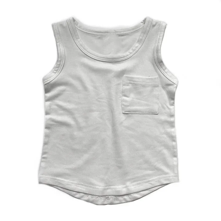 Factory Custom Summer Unisex Boys Girls Sleeveless Cotton Shirt with Pocket Soft Loose Fit Kids tank Tops - Image 2