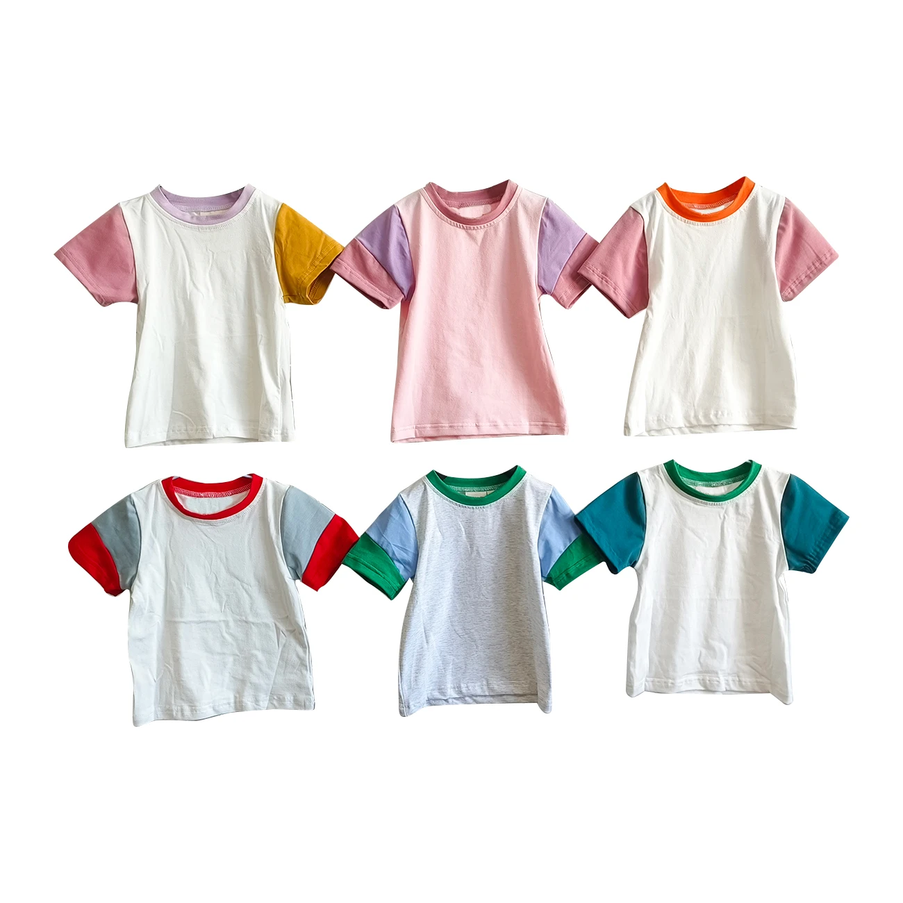 Wholesale Custom Summer Baby Girls Boys Color Block Short Sleeve Shirts Kids Clothes