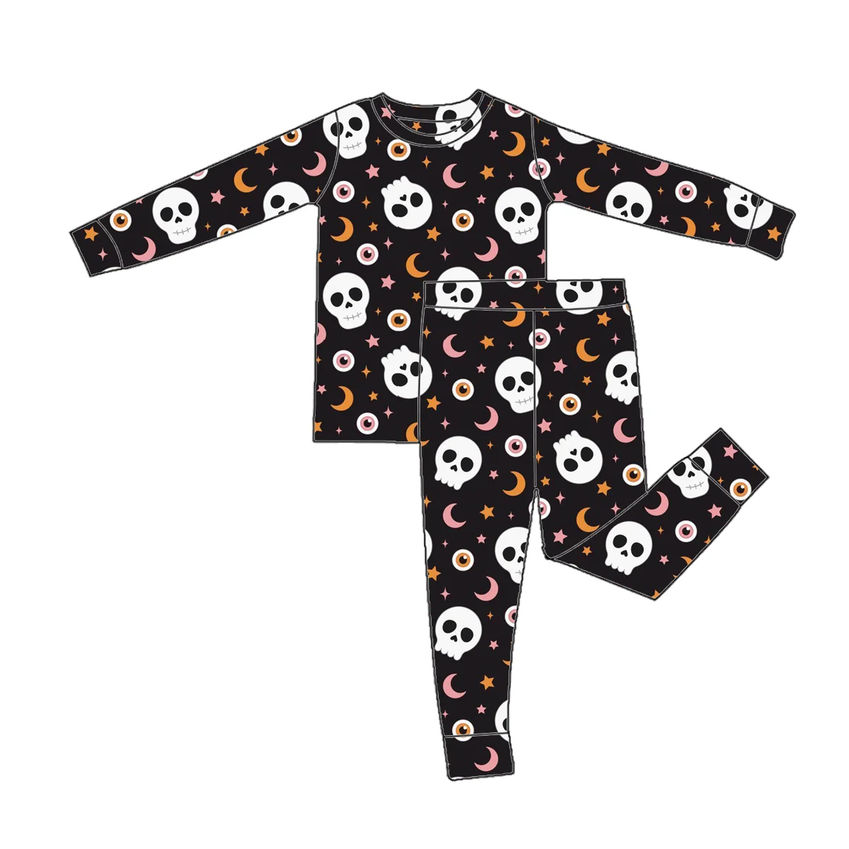 OEM Kids Toddler Unisex Bamboo Pajamas 2pcs Romper Halloween Pumpkin Ghost Pattern Soft Cute Baby Long Sleeve Set - Image 3