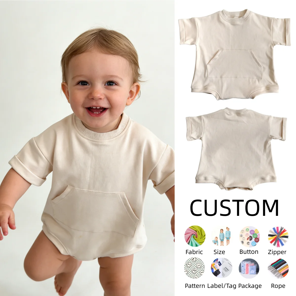 OEM Baby Clothing Baby Bodysuit,Short Sleeve Boys Girls Romper,100% Cotton Unisex Baby Clothes,Button Outfit - Image 4