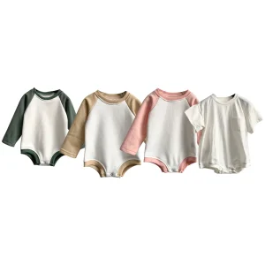 2024Custom Sleeveless Unisex Kids Baby Raglan Crawling Suit French Terry Baby Sweatshirt Romper Toddler Clothing