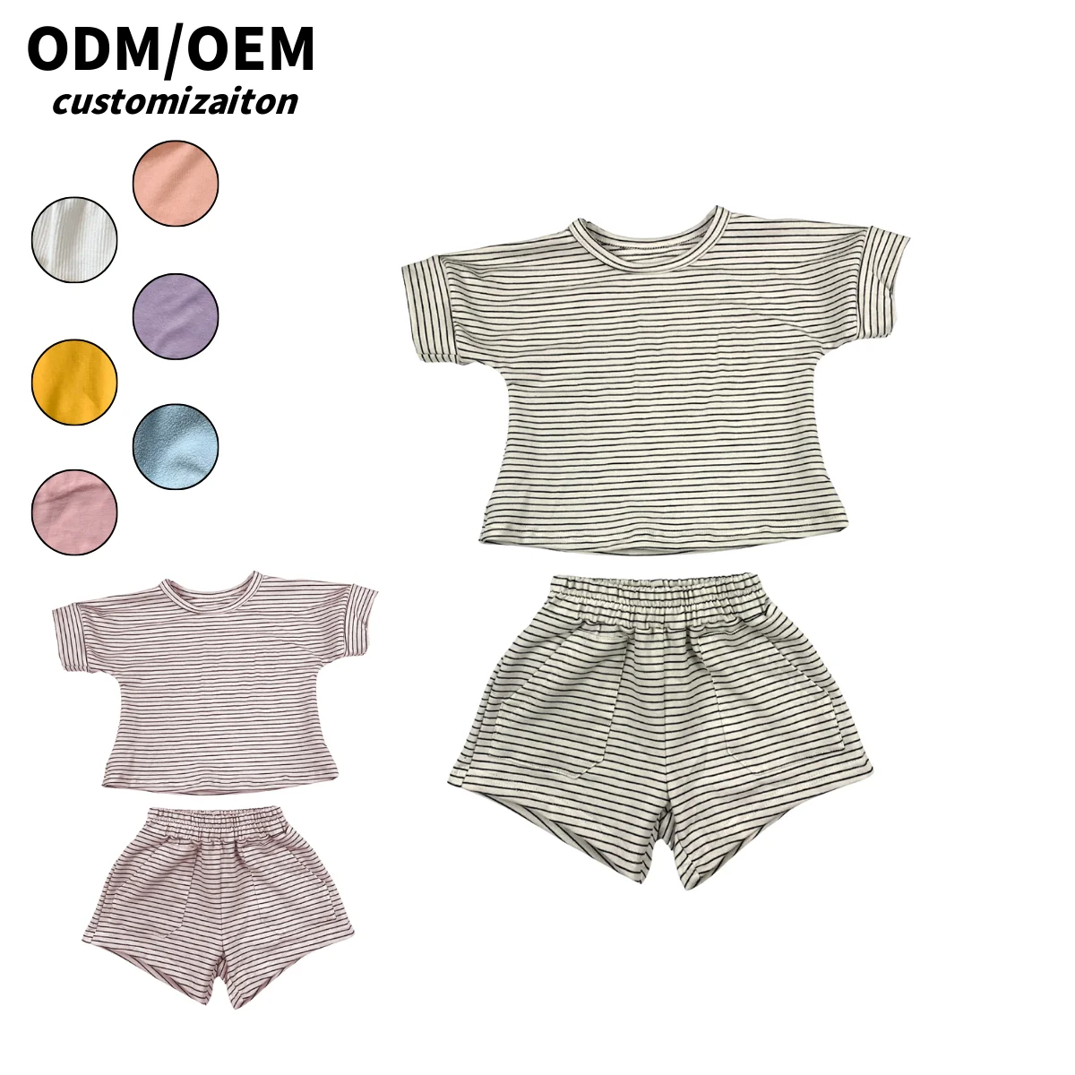 Comfortable and Cute Summer Kids Striped Short-Sleeved Sports Two-Piece Suit for Active Adventures