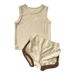 Custom Summer Baby Terry Set Solid Color Toddler Boys Girls Vest Sleeveless Top and Shorts Baby Casual Clothing