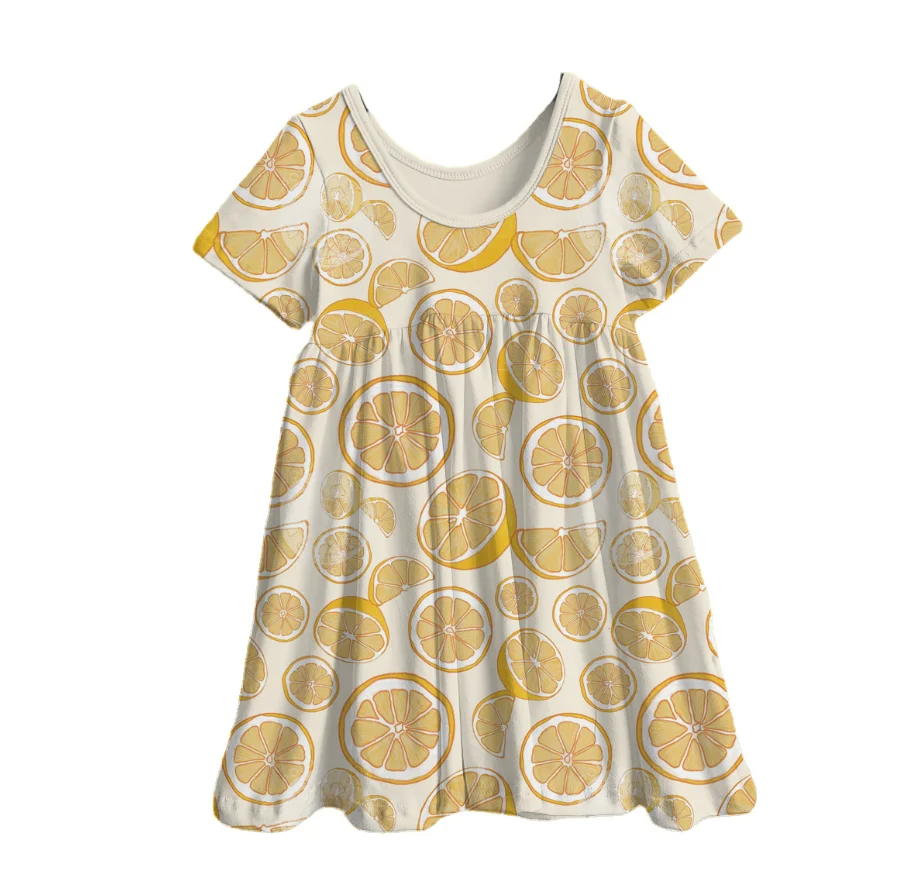 Summer Fruit Ice Cream Bamboo Print Baby Girls Dress Back to School Pattern Casual Short Sleeve Kids Dresses - Image 6