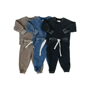 Baby Vintage Style Acid-Wash Set Custom French Terry Toddler Outfit Daily Outdoor Play Set Kids Clothes Set