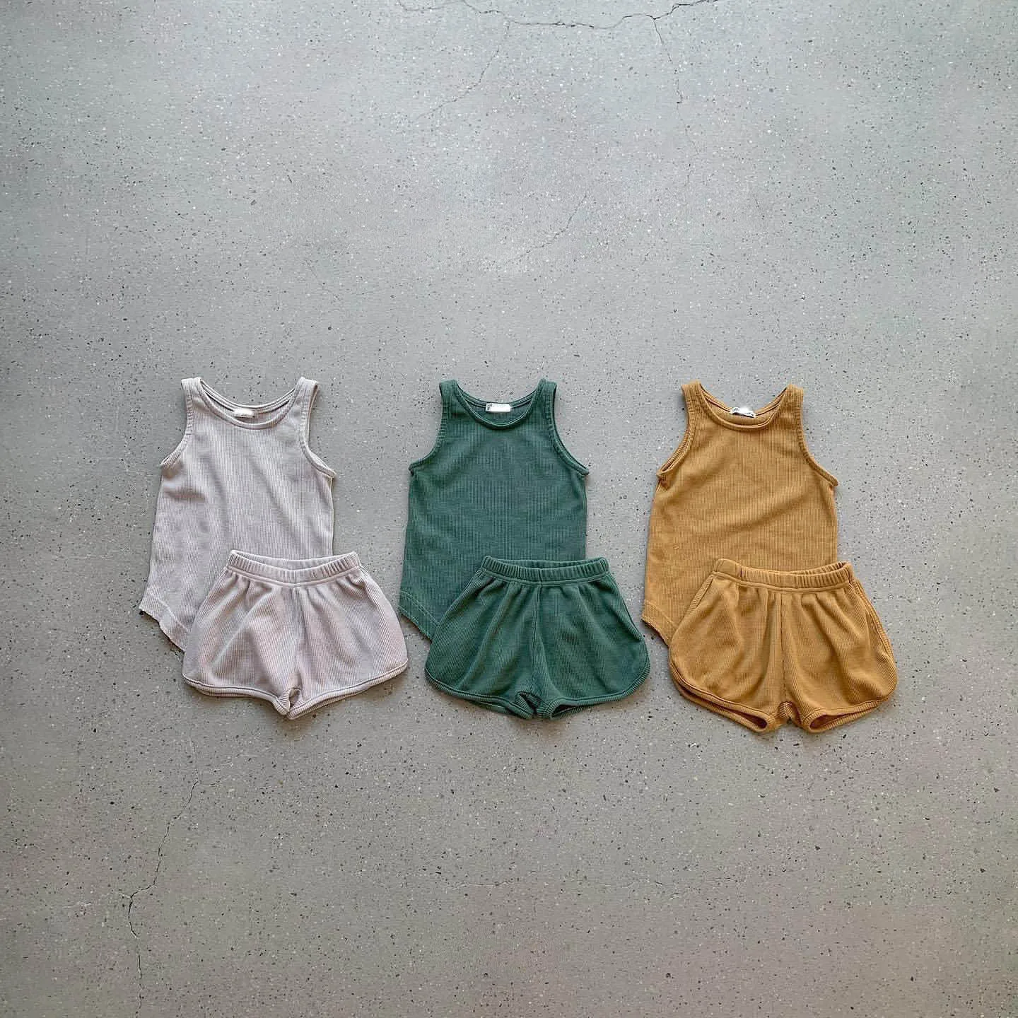 Unisex Hot Sale Summer Baby Clothing Sets tank Top Matching Shorts Bloomers Soft Waffle Knitted Jogger Sets for Kids - Image 4