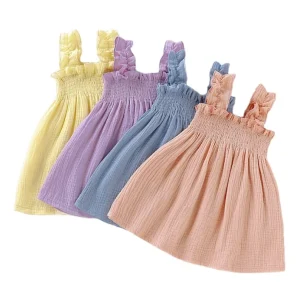 Summer Toddler Baby Girl Sleeveless Ruffles Dress Kids Cotton Linen Muslin Slip Dresses Clothing