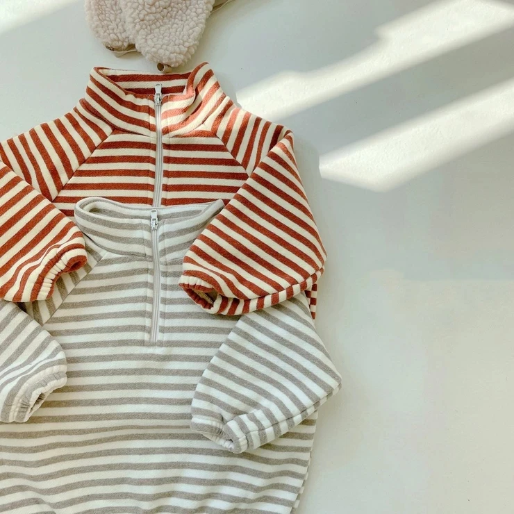 Fashion Autumn Stripe Terry Toddler Shirt Half Zip Pullover Sweatshirt Long Sleeve Tops - Image 5