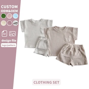 Summer  Knit Tops Loose Shorts Set for Baby & Kids Cotton Solid Customized Knitted Newborn Infant Clothes Set