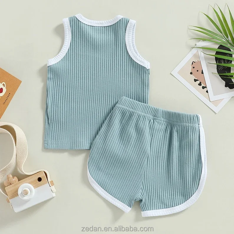 Custom Rib Neutral Kids Sleeveless Tank Top T-shirt & Shorts Baby Clothing Sets for Summer - Image 6