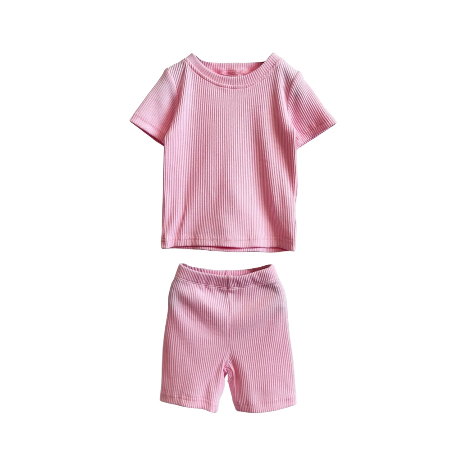 Comfortable Sweatshirt Children's Suit Cotton Pit Stripe Rib 2 Pieces Summer Set Suitable for 0 - 8 Years Old Baby Suit - Image 3