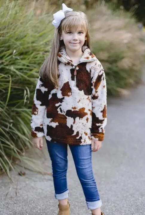 RTS Mommy and Me Jacket Kids Girls Boys Cow Print Sherpa Pullover Zipper Thicken Warm Long Sleeve Fleece Coat for Winter - Image 5