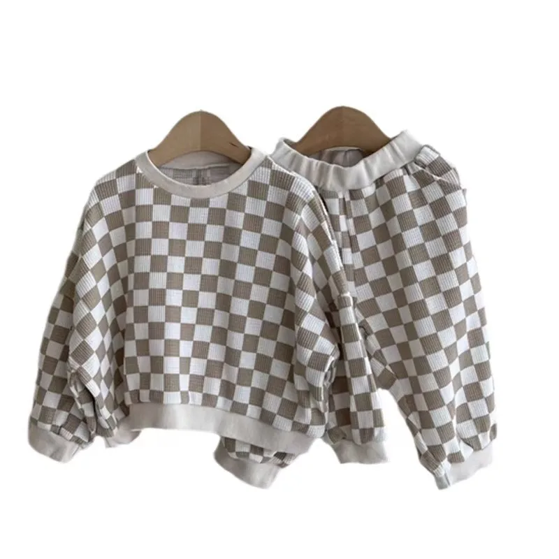 Wholesale Toddler Spring Autumn Custom Print Pattern Waffle Cotton Baby Clothes Long Sleeve Casual Set - Image 5