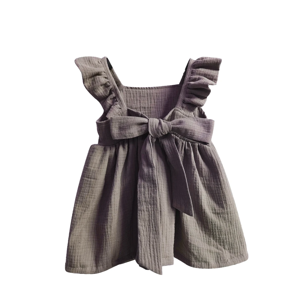 Girl Boho Dress Muslin Cotton One-piece with Bow Summer Sleeveless Square Neck A-line Ruffle Dress - Image 6