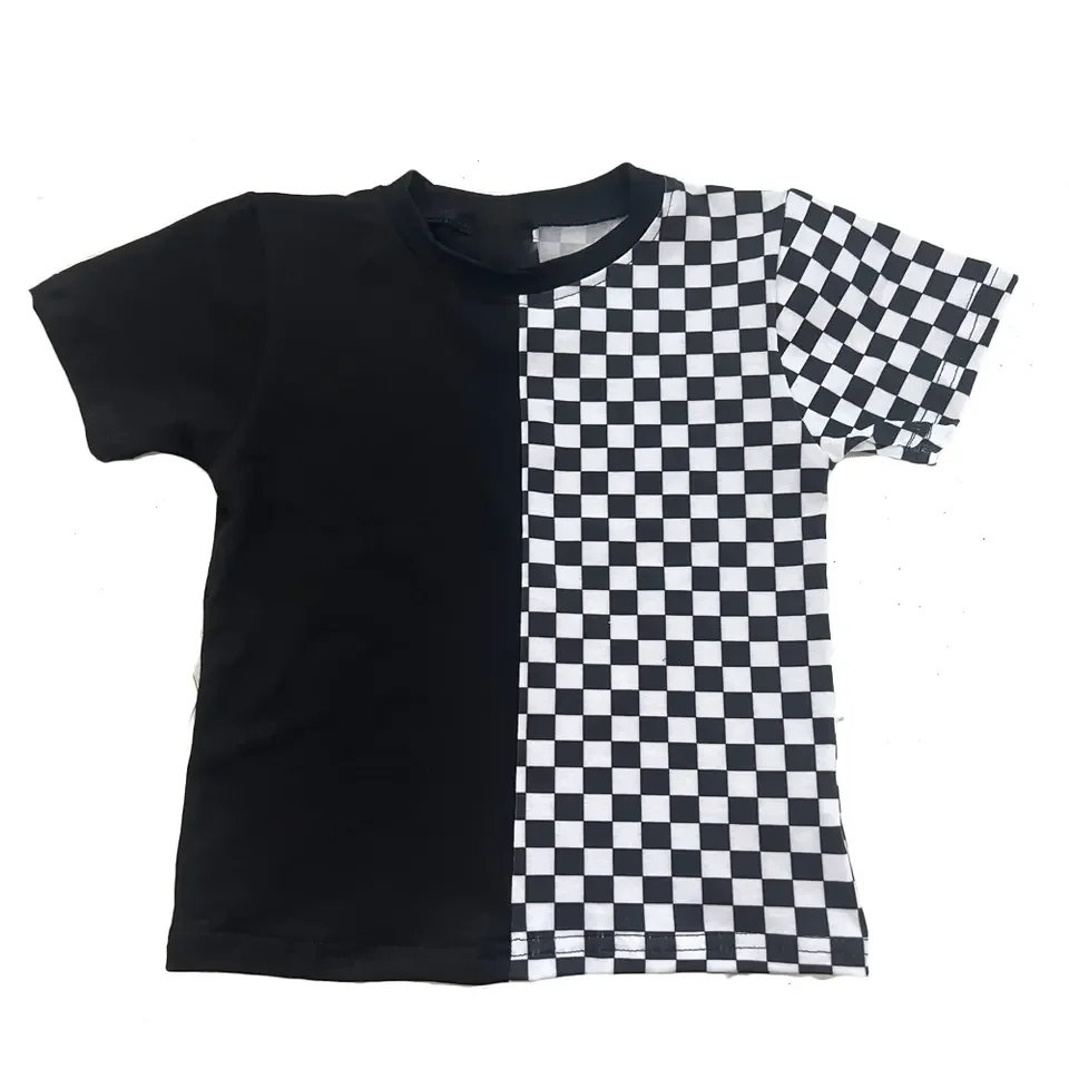 Custom Checkered Block Baby Kids Casual Tee Summer Short Sleeve Unisex Shirt