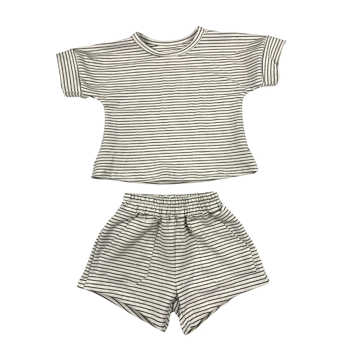 Comfortable and Cute Summer Kids Striped Short-Sleeved Sports Two-Piece Suit for Active Adventures - Image 2