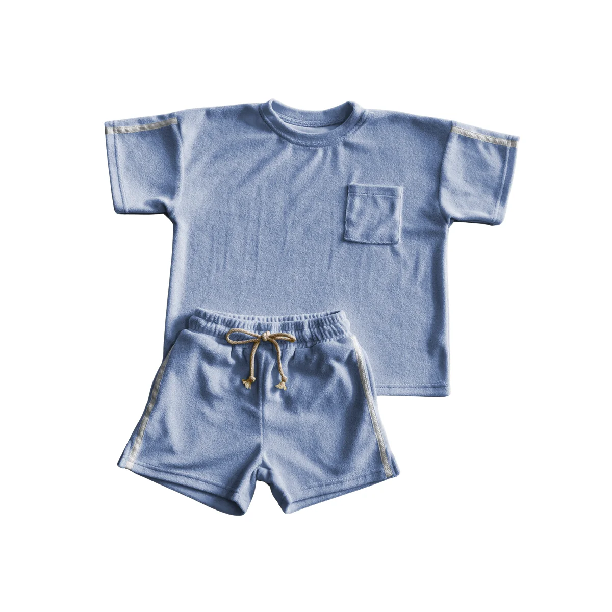 Summer Fashionable Trendy Towel Cloth Set Short & Close-Fitting for Kids Soft & Casual for Outings - Image 2