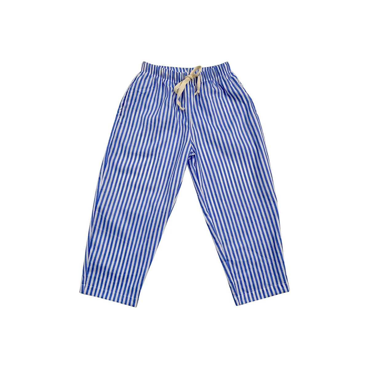 Striped Cotton Pants Kids Straight Leg Casual Drawstring Pants Long Boys Striped Trousers