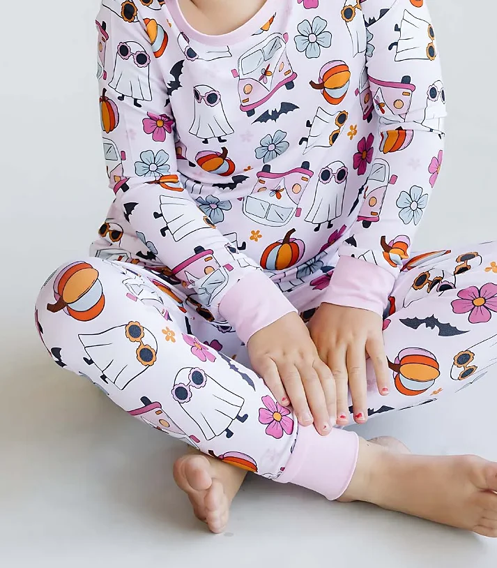 OEM Kids Toddler Unisex Bamboo Pajamas 2pcs Romper Halloween Pumpkin Ghost Pattern Soft Cute Baby Long Sleeve Set - Image 5