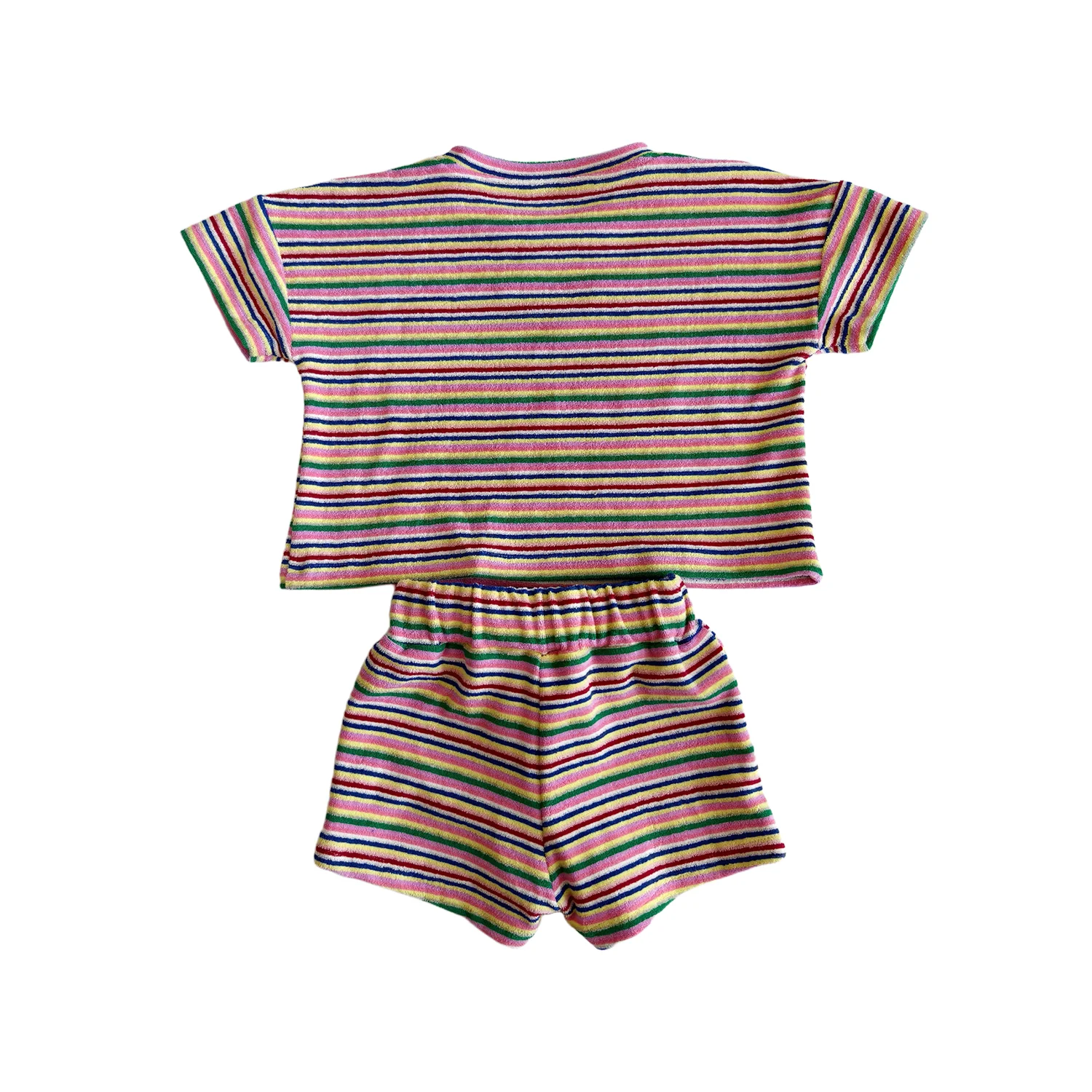 Summer 2-Piece Clothing Kids Rainbow Striped Terry Cloth Set Short Sleeve Top & Elastic Waist Shorts Kids Clothes Set for 0-8T - Image 5