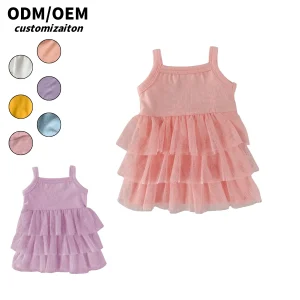 Summer Girls Dress Knitted Cotton Fine Mesh Short Breathable and Comfortable Bright Fairy Design for Kids