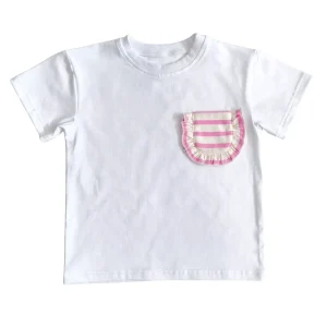 OEM Kid Short Sleeve Summer Tops Casual Crewneck Loose Tshirts with Pocket