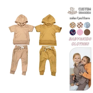 Premium Quality French Terry Baby Hoodie Clothing Sets for Toddler Summer Short Sleeve Clothing Sets