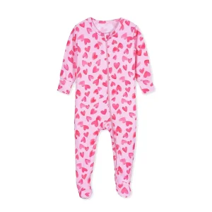 Custom Heart Print Romper Valentin Day Baby Girl Footed Pajamas