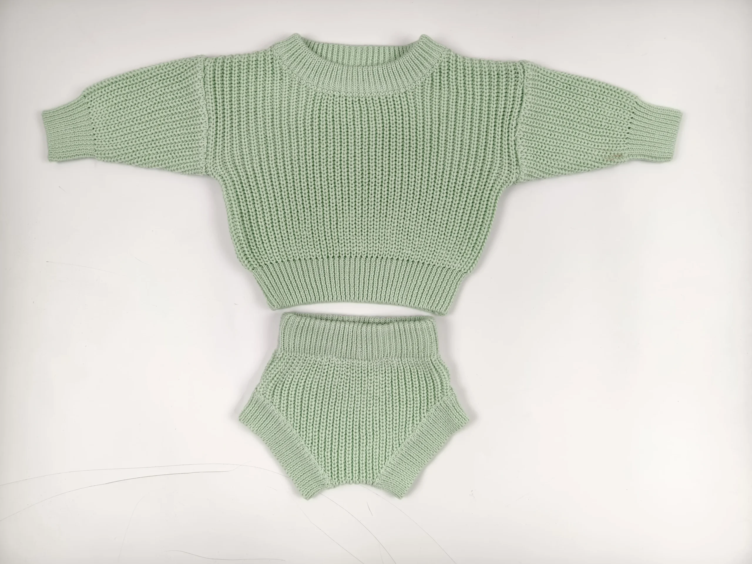 Fall and Winter Custom 100% Cotton Cotton Baby Sweater Set Winter Long Sleeve Chunky Pullover and Shorts Kids Knit Set - Image 4