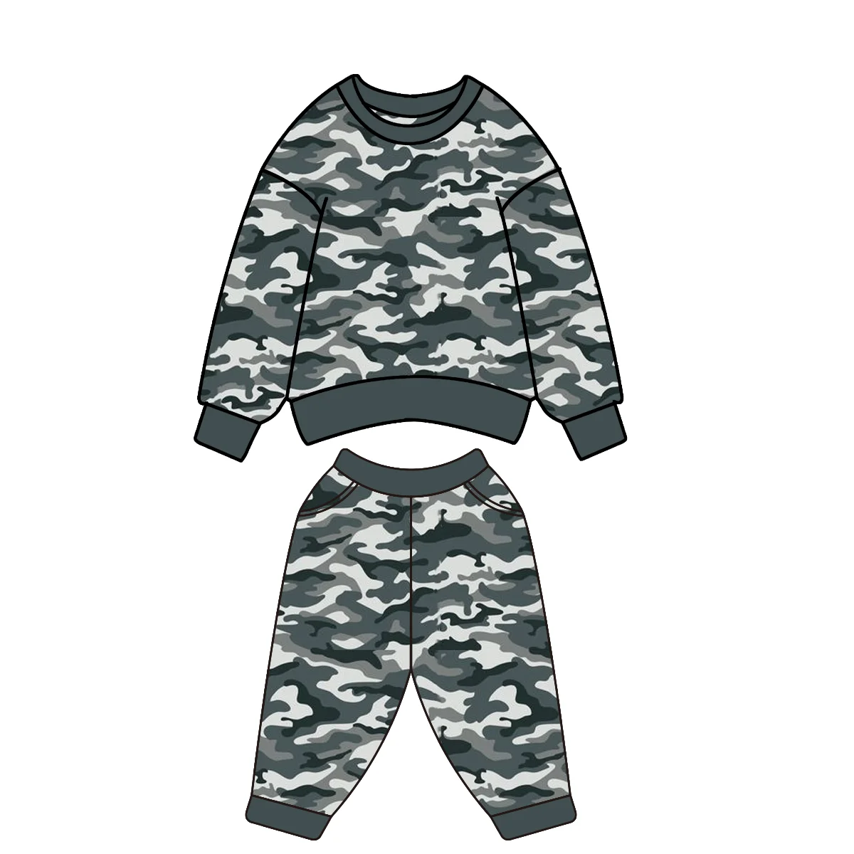 Custom Super Blast Kids Spring and Fall Long Sleeve Hoodie Camo Crew Neck Pant Suit - Image 6