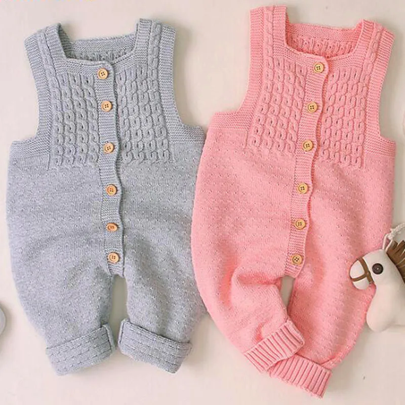 Baby Knitting Rompers Overalls Newborn Sleeveless Solid Color Jumpsuit Girls Boys Clothes Baby Winter Romper Leisure Jumpsuit - Image 2