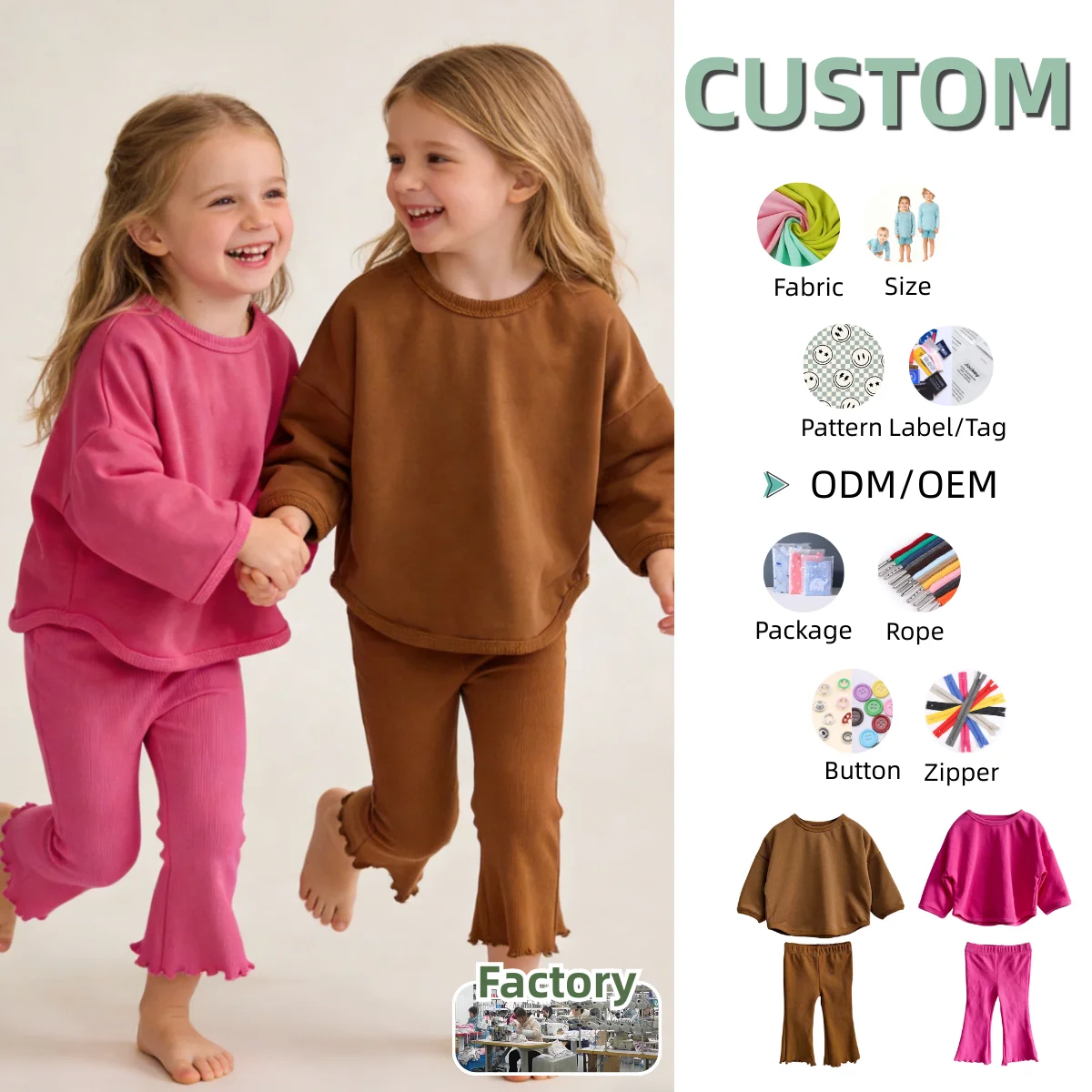 Custom Soft Girls' Set Smooth and Soft Solid-color Long-sleeved Suit Spring Long Sleeve T-Shirt Pants Baby Two-piece Clothing