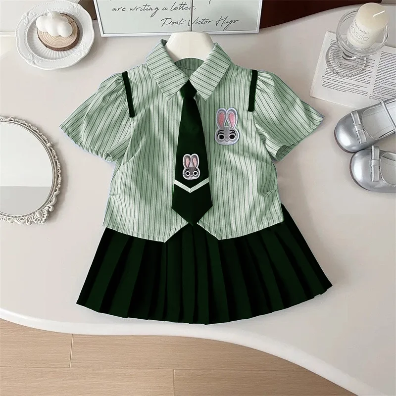 New and Popular Summer Kids Campus Style Set Fashionable and Trendy Pleated Skirt with Striped Shirt for Baby Boys and Girls - Image 6