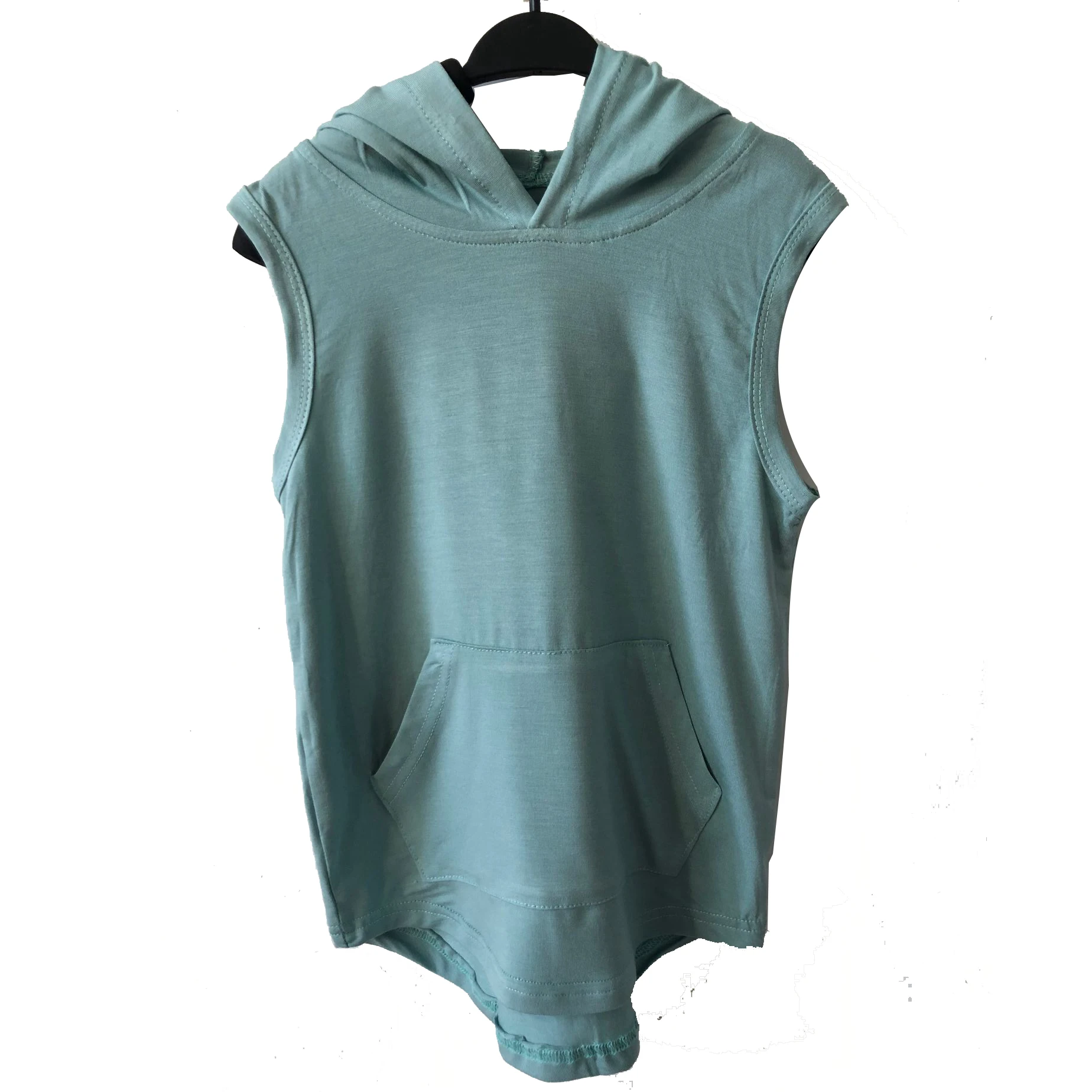Cozy Summer Kids Bamboo Hooded tank Sleeveless Curve Hem Baby Kangaroo Pocket Shirt - Image 4