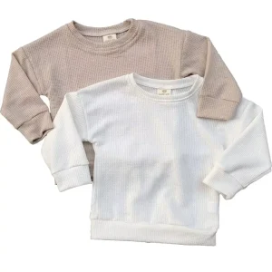 Unisex Baby Long Sleeve Cross Rib Basic Tee Shirt Spring Kids Solid Waffle Cotton Kids Sweatshirt