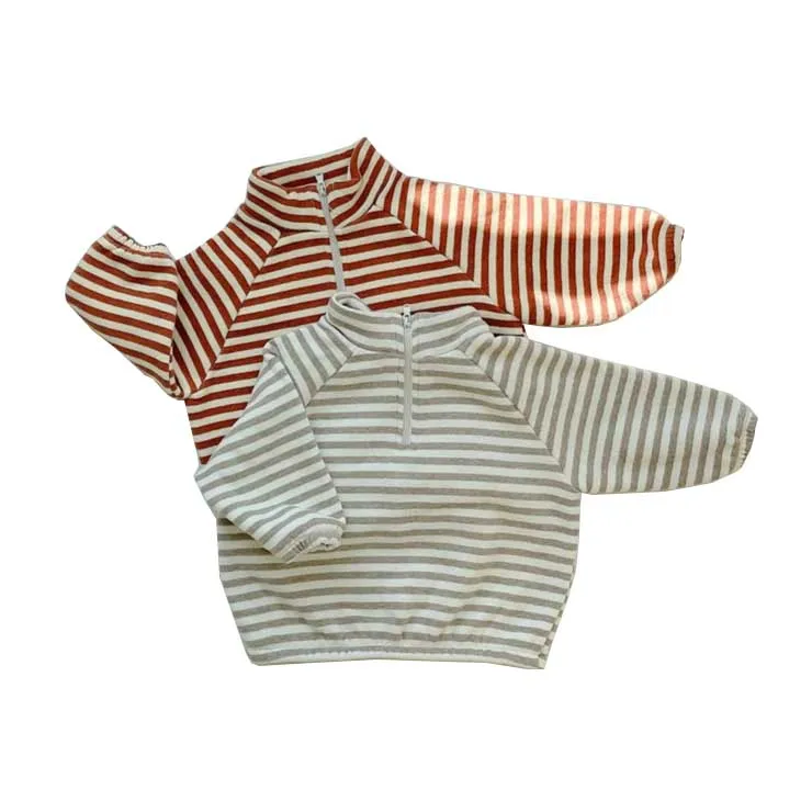 Fashion Autumn Stripe Terry Toddler Shirt Half Zip Pullover Sweatshirt Long Sleeve Tops
