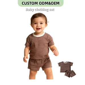 OEM Kids Clothes Set Baby Boy Girls Toddler Summer Outfit Striped T-shirt Toddler Boy Summer Clothes