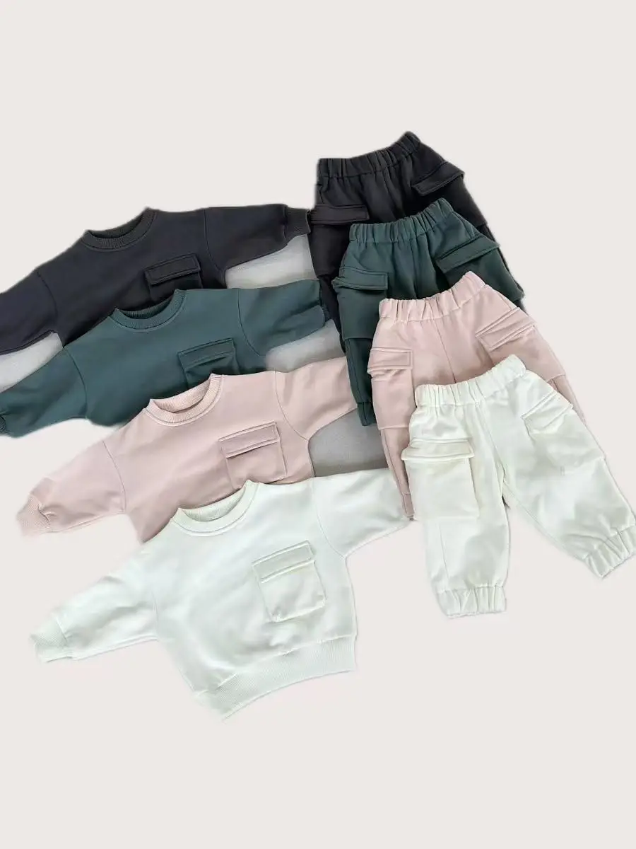 Basic Fall Winter Oversize Unisex Baby Toddler French Terry Tracksuit Pockets Sets 2 Pcs Jogger Sets Kids Clothes Set - Image 2