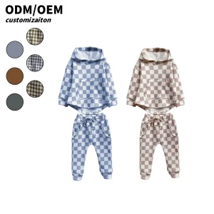 Checkered Long Sleeve Top and Shorts Set Spring Autumn Plaid Baby Clothing Set