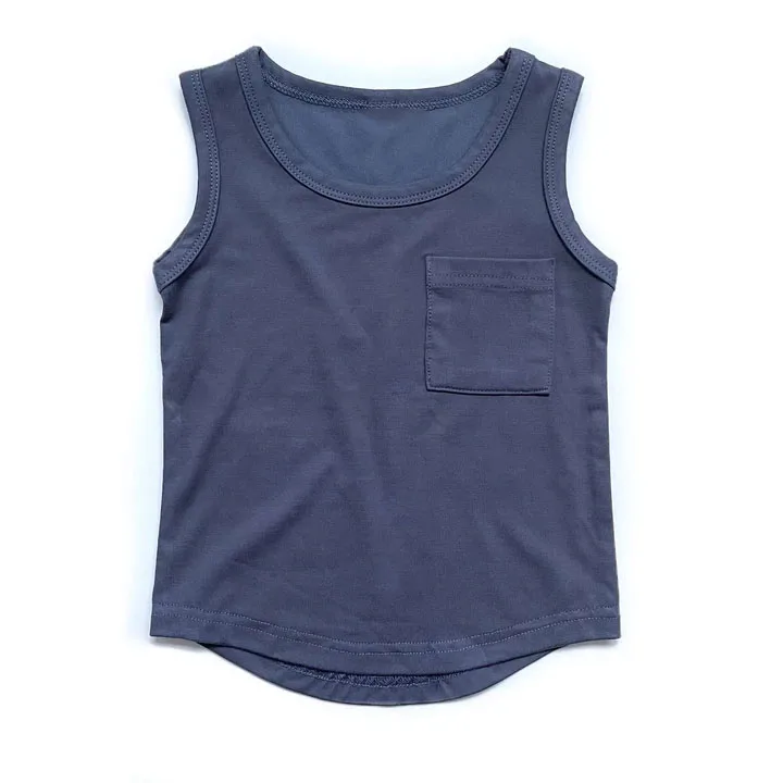 Factory Custom Summer Unisex Boys Girls Sleeveless Cotton Shirt with Pocket Soft Loose Fit Kids tank Tops