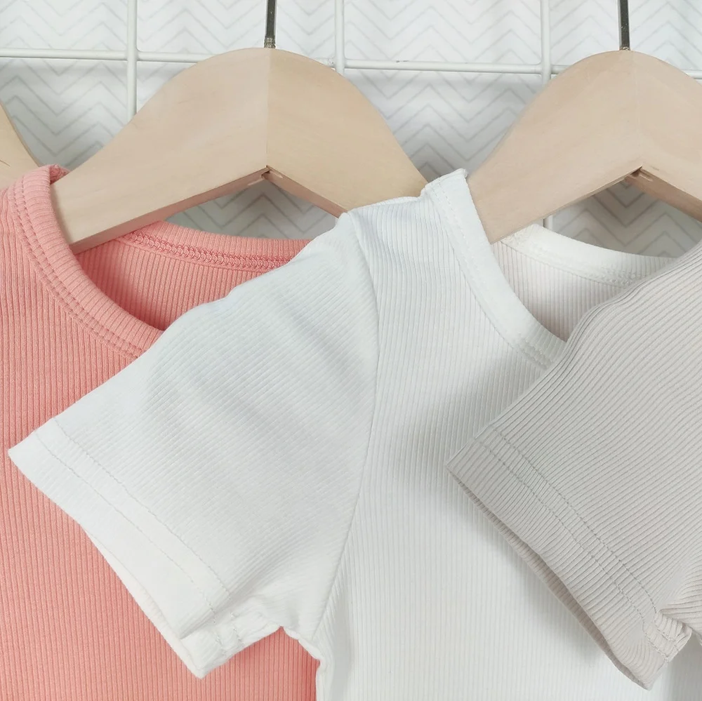 RTS Soft Ribbed Cotton Baby Kids Summer Short 2 Piece Pajamas Clothes Set - Image 5