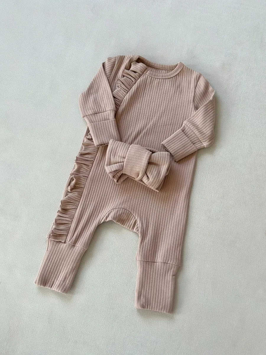 High Quality OEM Spring Autumn Baby Unisex Ribbing Cotton Romper Soft Warm 2-way Zipper One-piece Pajamas - Image 6