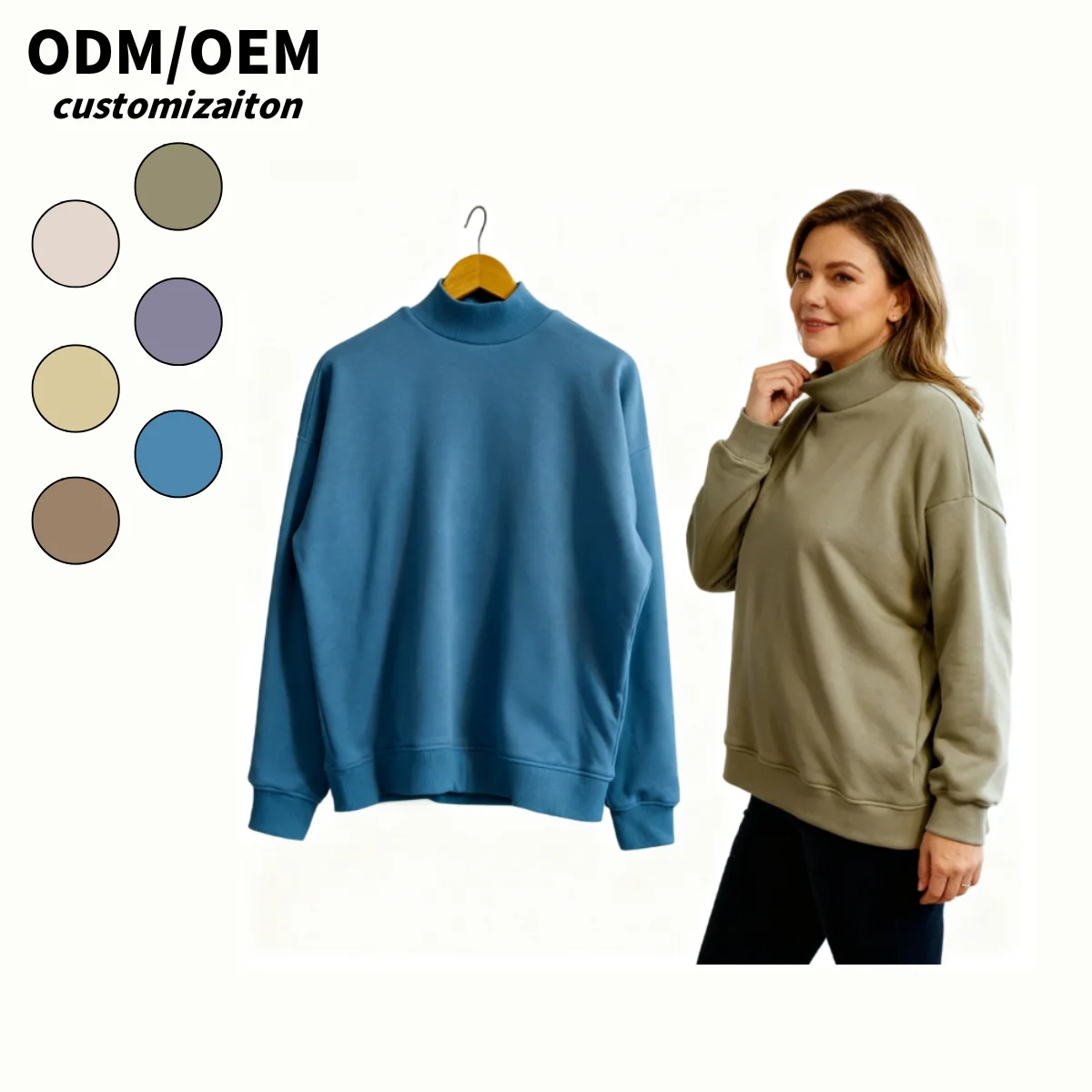 OEM Mommy and Me Women Oversized Sweatshirts Turtleneck Pullover Long Sleeve Hoodies Tops Fall Fashion Outfits - Image 2