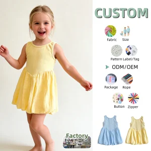 Custom Summer Baby Skirt Girls Crepe and Cotton Dress Baby Girls Middle Sleeveless Skirt Toddler Baby O-neck Sleeveless Skirt