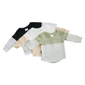 Custom  Baby Clothing T-shirt  Knitted Cotton  Long Sleeves Curved Hem Pocket Pullover Tee Shirt Top